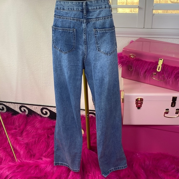 Blue Straight Leg Jeans with Chain Details - Picture 6 of 6
